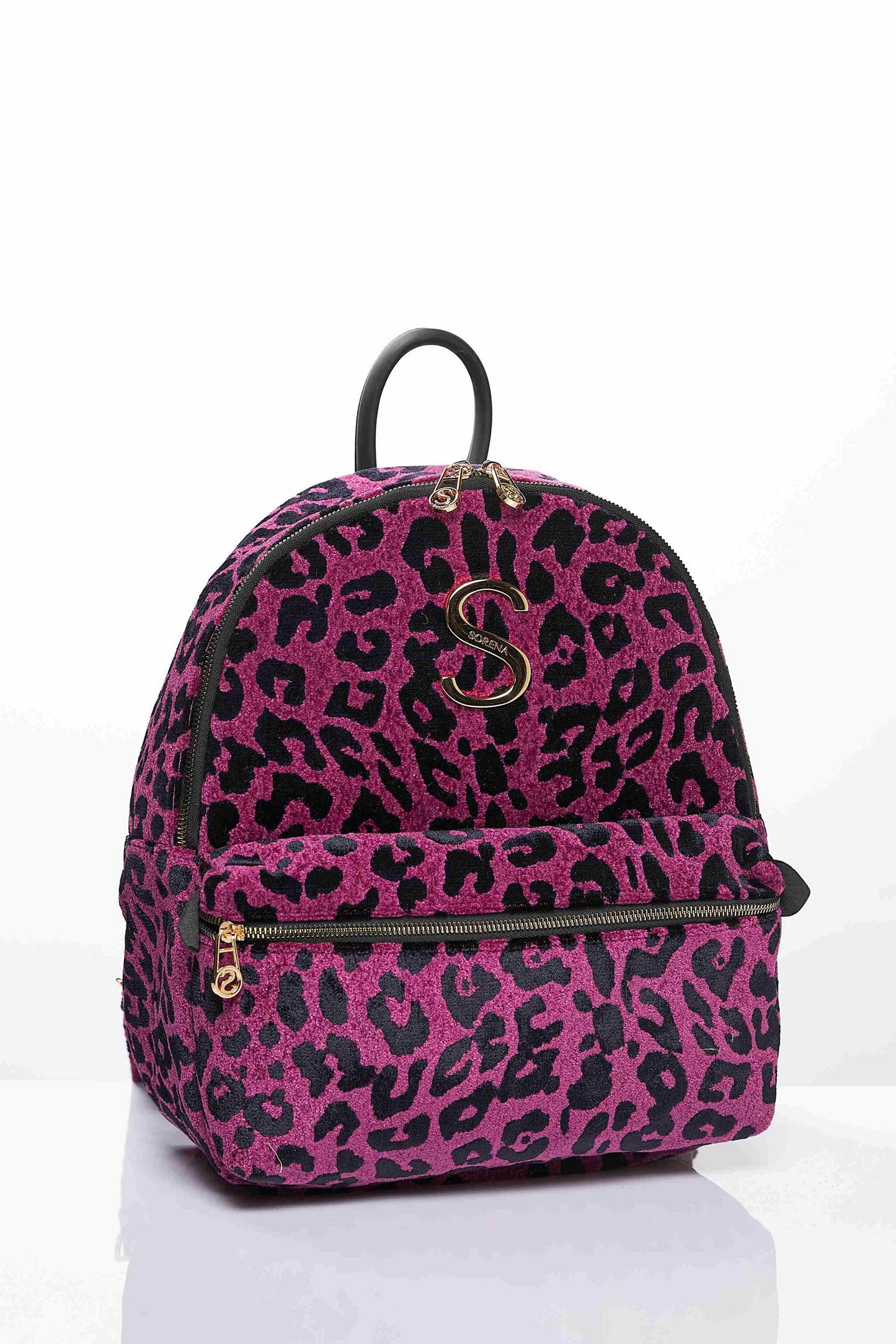 Leopard velvet magenta backpack