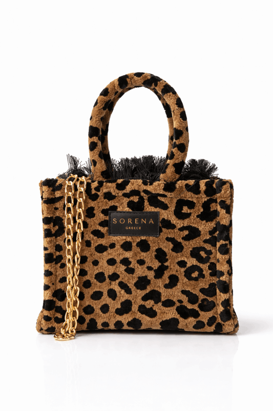 Leopard velvet brown mini tote bag