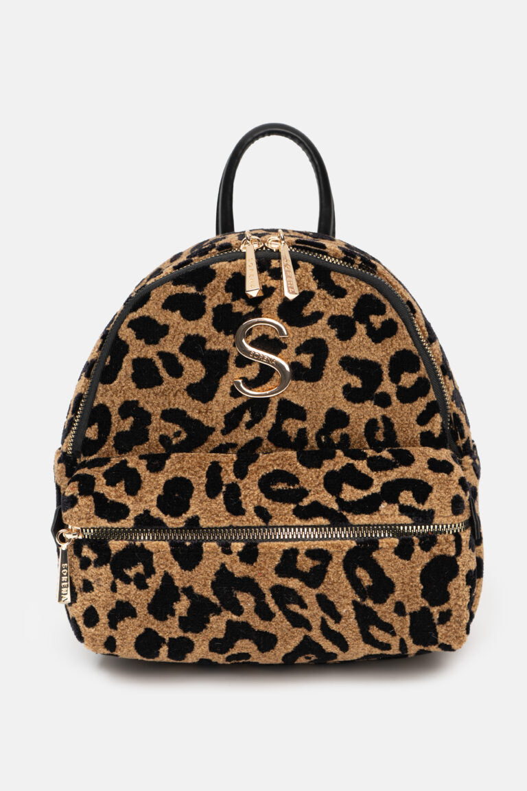 Leopard velvet brown mini backpack