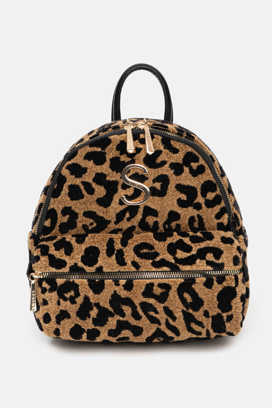 Leopard velvet brown mini backpack