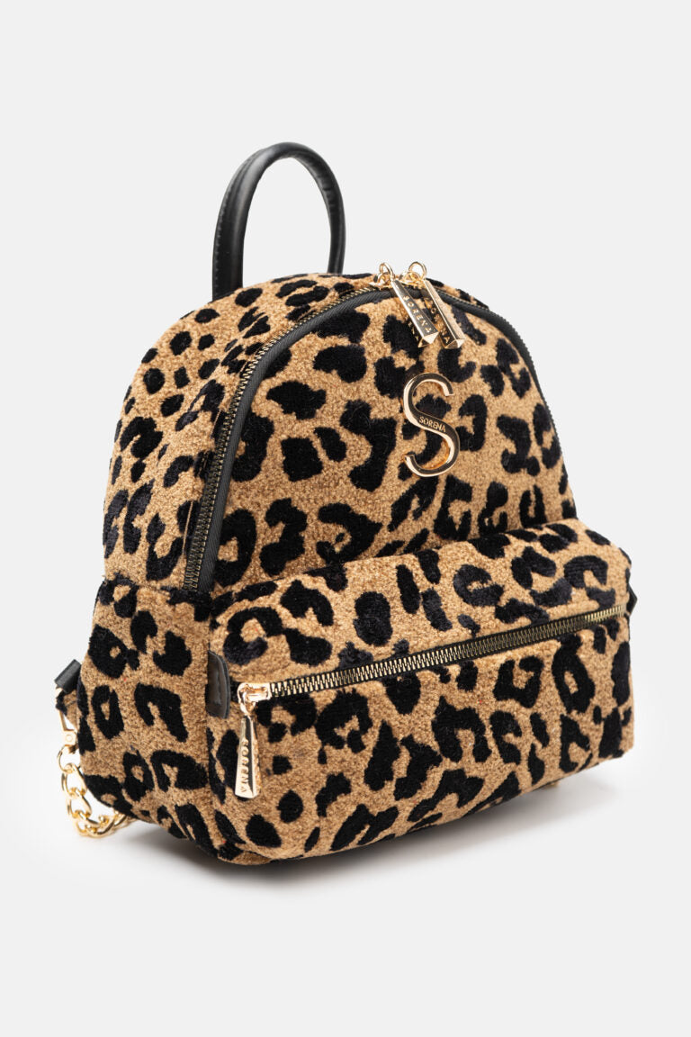 Leopard velvet brown mini backpack