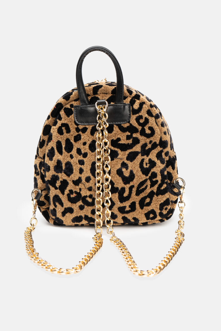 Leopard velvet brown mini backpack