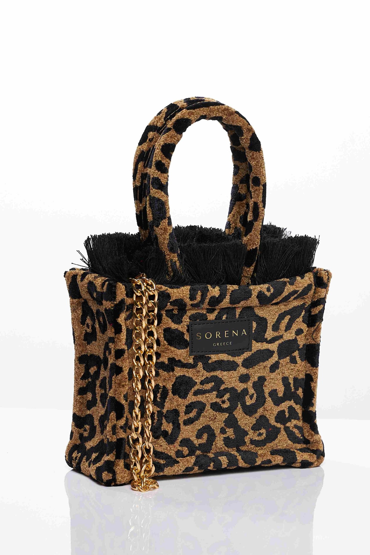 Leopard velvet brown mini tote bag