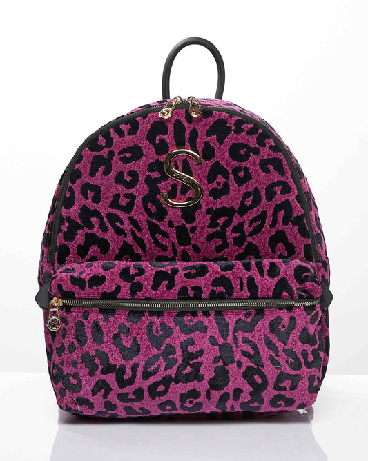 Leopard velvet magenta backpack